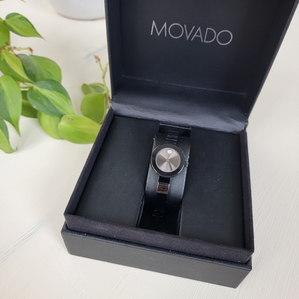 Movado Bold Women's Gunmetal Ion-Plated Stainless Steel Bangle Watch, 25mm